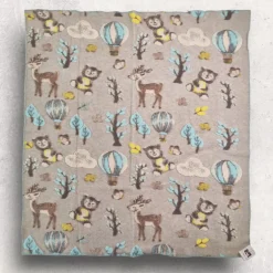Plaid in lana cotta 150x170 cm Mongolfiere azzurre fondo tortora