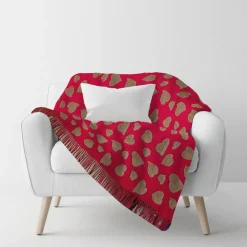 Plaid in Lana Cotta 150 x 170 cuori rosso con frange