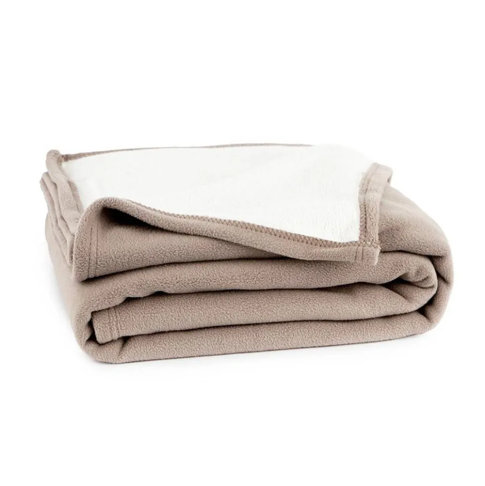 Plaid in micropile soffice coperta divano letto double-face tortora