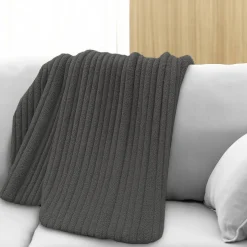 Plaid in pile soffice coperta matrimoniale mano morbida SOLEIL fumo