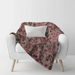 Plaid lana cotta 150x170 cm con motivo floreale-ramage grigio tortora