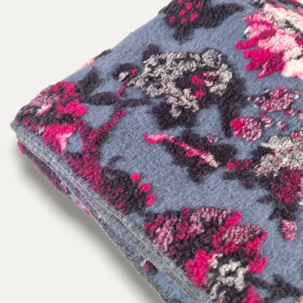 Plaid lana cotta 150x170 cm con motivo floreale-ramage fondo avio