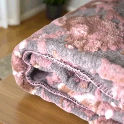 Plaid lana cotta 150x170 cm floreale rosa fondo grigio Bordo punto cavallo
