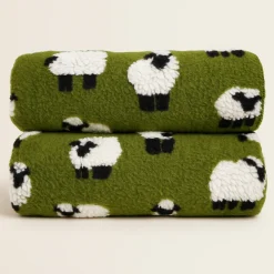 Plaid lana cotta 150x170 cm fondo verde con pecore – Mountain Alpine