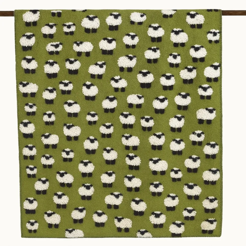 Plaid lana cotta 150x170 cm fondo verde con pecore – Mountain Alpine