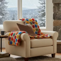 Plaid lana cotta 150x170 Margherite multicolori, Made in Italy