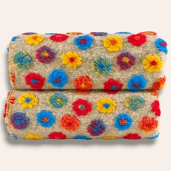 Plaid lana cotta 150x170 Margherite multicolori, Made in Italy