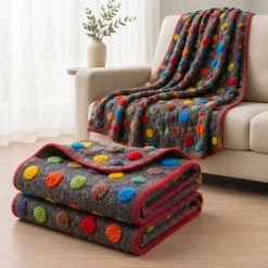 Plaid Lana Cotta 150x170 Pois multicolor fondo antracite morbido e caldo