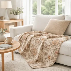 Plaid Lanerossi Ducale 130x180 Lana Merino Beige Floreale
