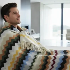 Plaid Missoni Home con frange 130x190 cm CLIFFORD 160 zig-zag