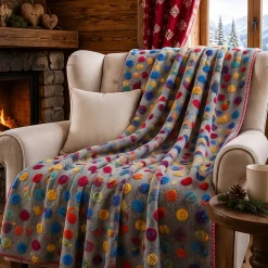 Plaid Pregiato Lana Cotta 150x170 Pois multicolor fondo grigio