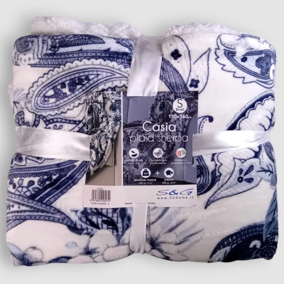 Plaid Sherpa coperta agnellata CASIA super Soft bluette