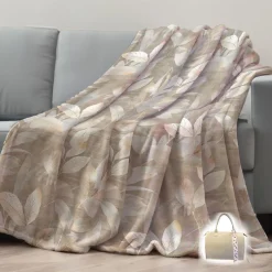 Plaid Sherpa MEDIS soffice coperta foliage oro 130x160 con borsa