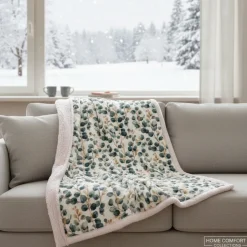 Plaid Sherpa ODIL soffice coperta Foliage 130x160 con borsa