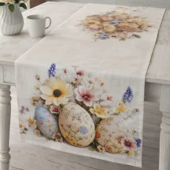 Runner fantasia Pasquale in puro cotone Flowery Easter Eggs 45x140
