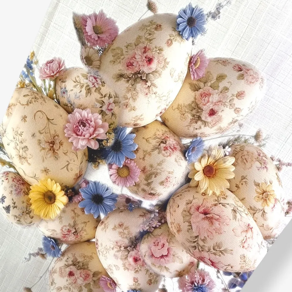 Runner fantasia Pasquale in puro cotone Flowery Easter Eggs 45x140