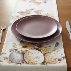Runner fantasia Pasquale in puro cotone Flowery Easter Eggs 45x140
