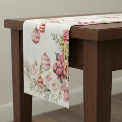 Runner Natalizio in puro cotone Piazza Pitti Charm rosa 50x140 cm