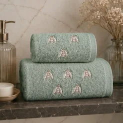 Set Asciugamani Api Salvia 50x100 e 40x55 cm | Spugna 100% Cotone
