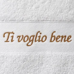 Set Asciugamani Bianco ricamato Ti Voglio Bene 50x100 e 40x55 cm