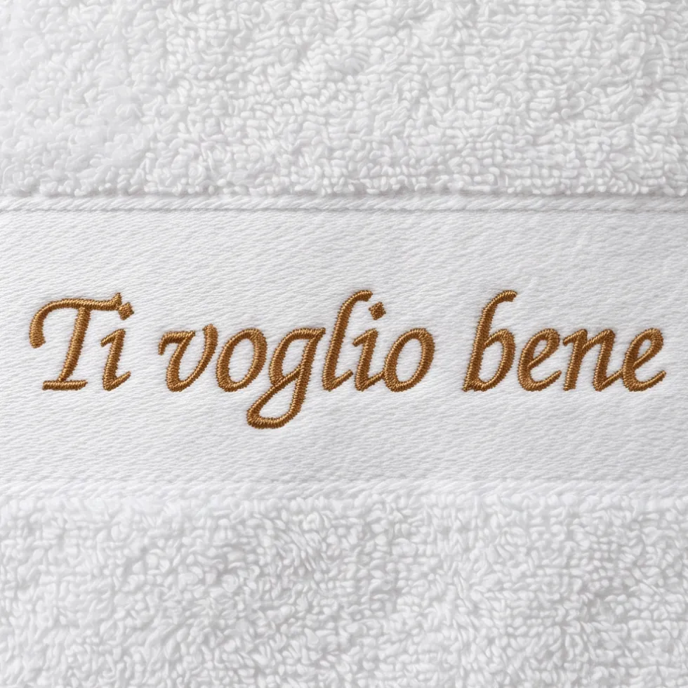 Set Asciugamani Bianco ricamato Ti Voglio Bene 50x100 e 40x55 cm