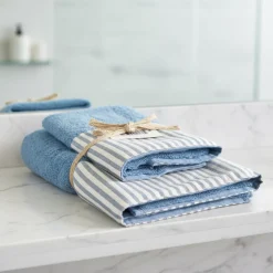 Set Asciugamani 1+1 bluette a Righe | Stile Shabby e Romantico