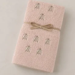 Set Asciugamani in Morbida Spugna di Cotone rosa Ricamo Api