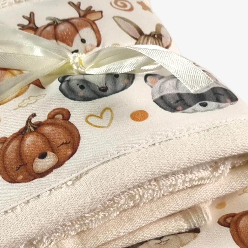 Set 1+1 asciugamani in spugna con bordo Zoo Pumpkins panna