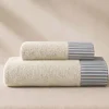Set Asciugamani 1+1 in spugna panna con righe bluette | Arredo Bagno