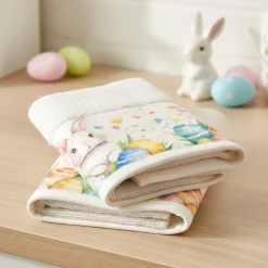 Set asciugamani Pasqua con bordo applicato Uova e Coniglietti panna
