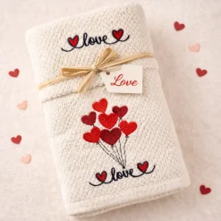 Set asciugamani romantici con cuori e scritta love