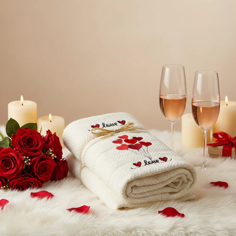 Set asciugamani romantici con cuori e scritta love