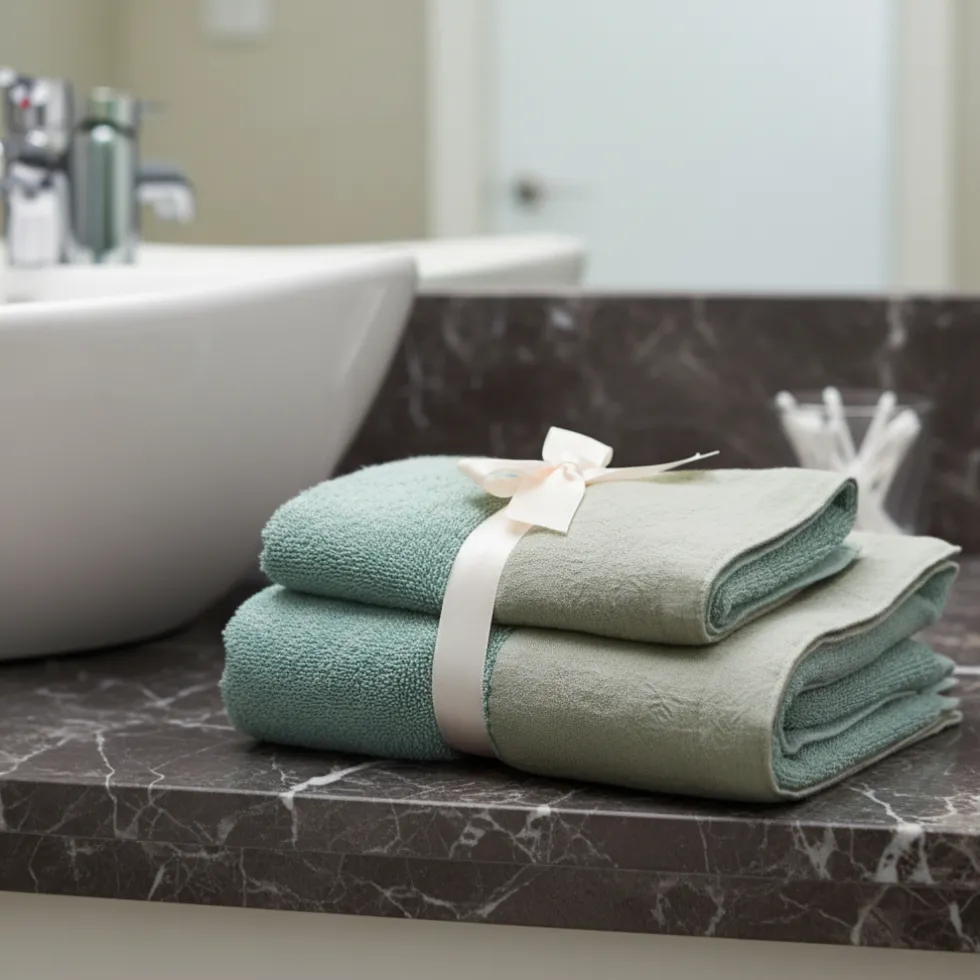 Set Asciugamani 1+1 Spugna e Bordo in Lino Verde | Design Bagno