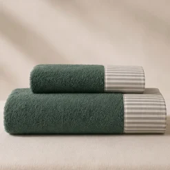 Set Asciugamani 1+1 verde a Righe | Stile Shabby e Romantico