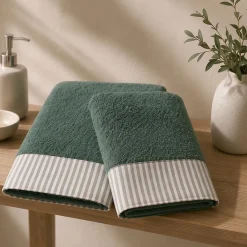 Set Asciugamani 1+1 verde a Righe | Stile Shabby e Romantico