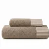 Set Asciugamani Viso + Ospite Tortora con bordo applicato a righe