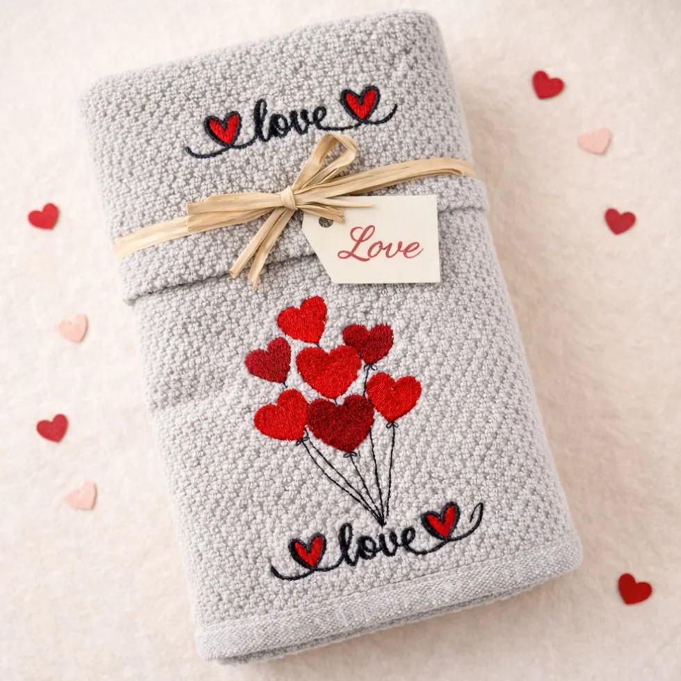 Set asciugamano con ospite San Valentino ricamo Cuori fondo grigio