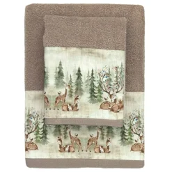 Set Asciugamano e Ospite Bosco con Cerbiatti - Eleganza e Natura per il Tuo Bagno