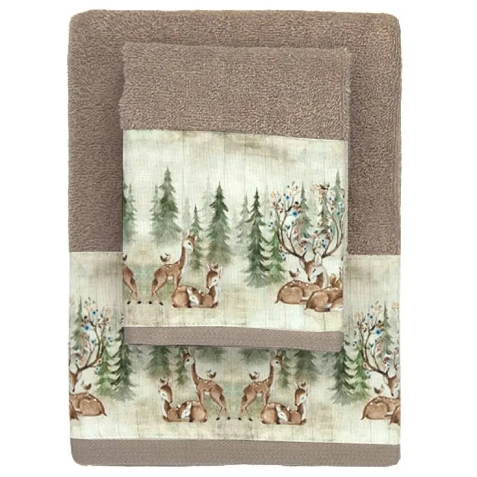Set Asciugamano e Ospite Bosco con Cerbiatti - Eleganza e Natura per il Tuo Bagno