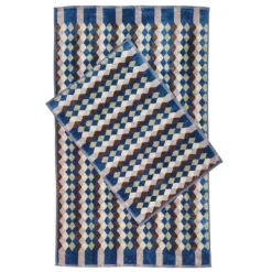 Set 1+1 asciugamano e ospite Carrara Brooklyn geometrico blu