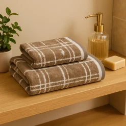 Set 1+1 asciugamano e ospite in spugna Trussardi Scratch beige