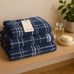 Set 1+1 asciugamano e ospite in spugna Trussardi Scratch bluette