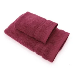 Set 1+1 asciugamano viso e ospite in spugna 650 gr bordeaux