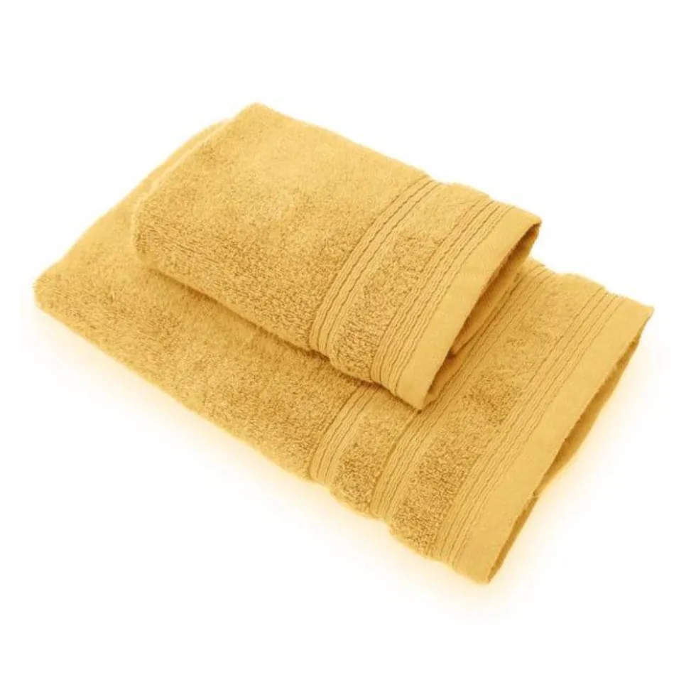 Set 1+1 asciugamano viso e ospite in spugna 650 gr senape