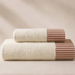 Set Asciugamano viso+ospite Shabby panna a Righe rosa Delicato
