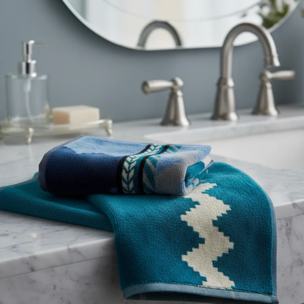 Set 1+1 CARRARA asciugamano + ospite Carrara Oseye zig-zag blu