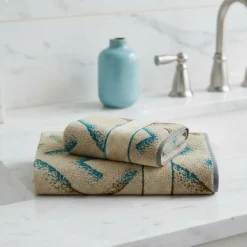 Set 1+1 Coppia di asciugamani Carrara Kanzi chevron turchese