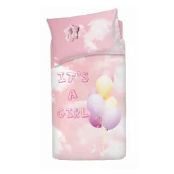 Set copripiumino bambina per lettino con sponde BASSETTI BALLOON rosa