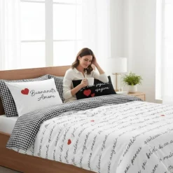 Set Copripiumino Camomilla 100% raso Solo Cuore black&white