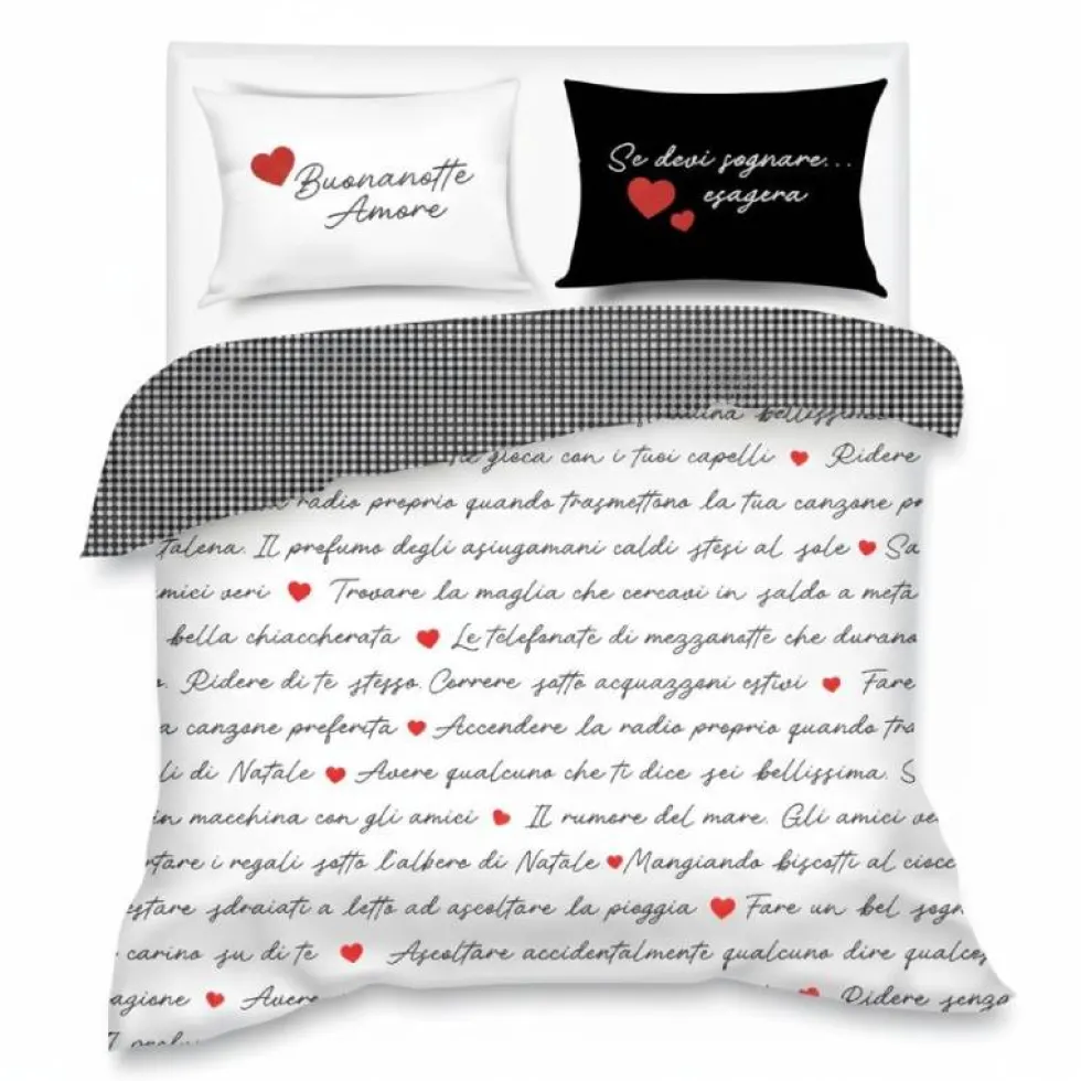 Set Copripiumino Camomilla 100% raso Solo Cuore black&white